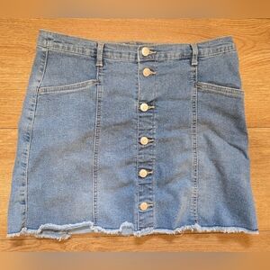 Wonder Nation Blue A-Line Denim Short Skirt Girls XL Plus Button Fly Pockets